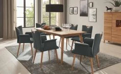 Wohnwert Polsterstuhl mit Armlehne Scandio | Moor (Dunkelblau/Braun)